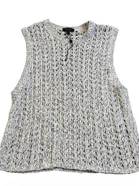 rag & bone Knit Sweater Vest Large Black White Marled Open Knit Sleeveless EUC